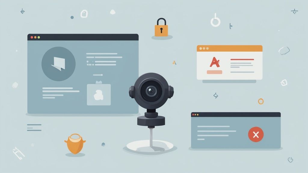 A person adjusting their Logitech camera while sitting at a desk with a laptop.